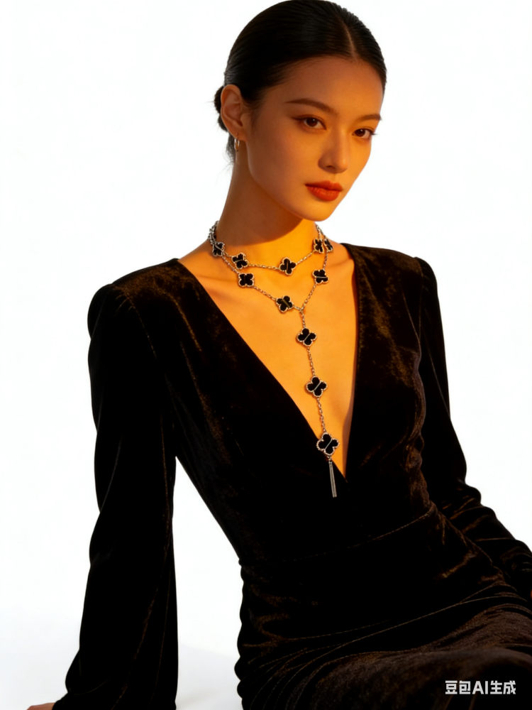 Van Cleef &amp; Arpels Alhambra Four-Leaf Clover Long Necklace (Onyx)