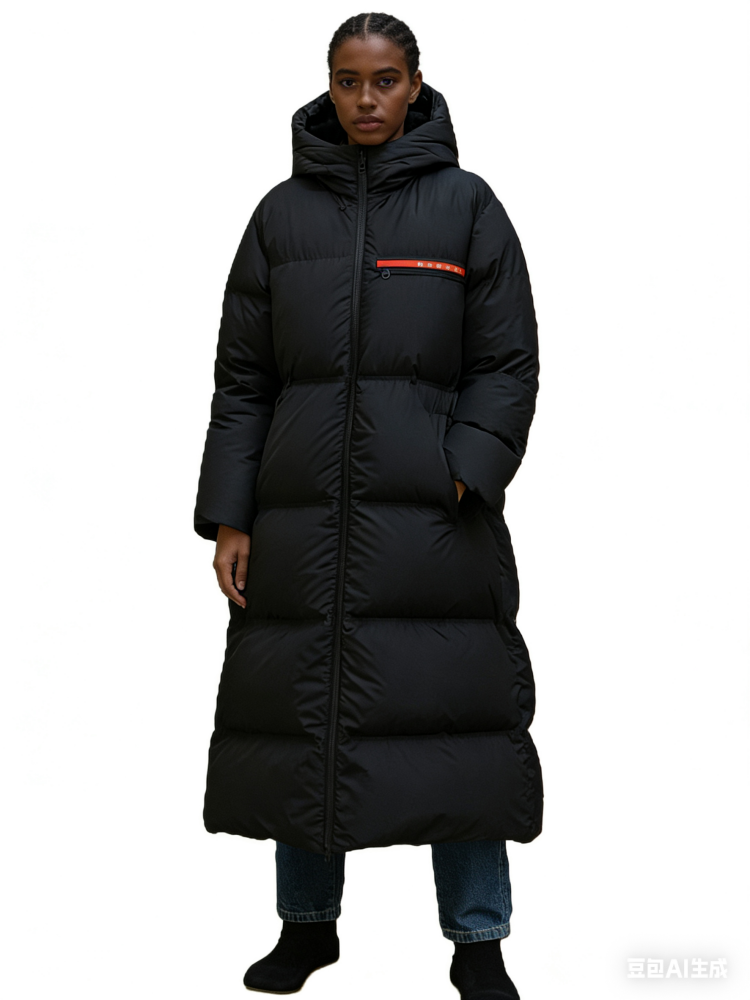 Prada Signature Red-Tag Long Down Coat